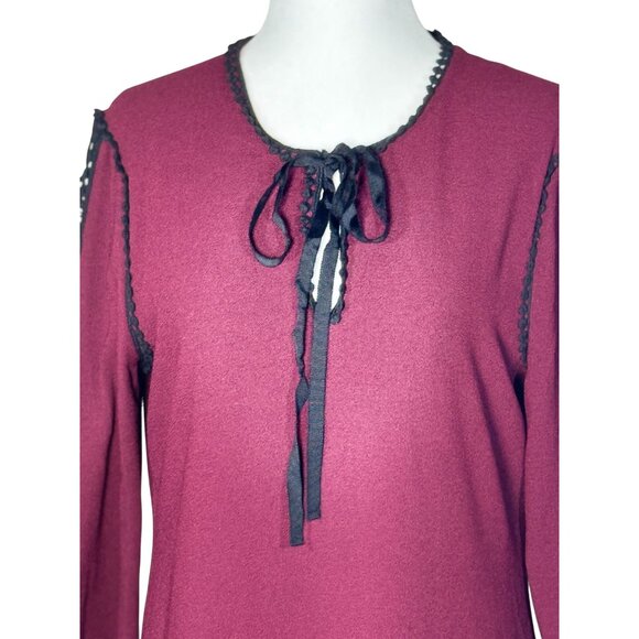 Taylor Womens Dress Size 10 Burgundy Black Lace Trim Tie Detail Mini Length - Picture 6 of 11